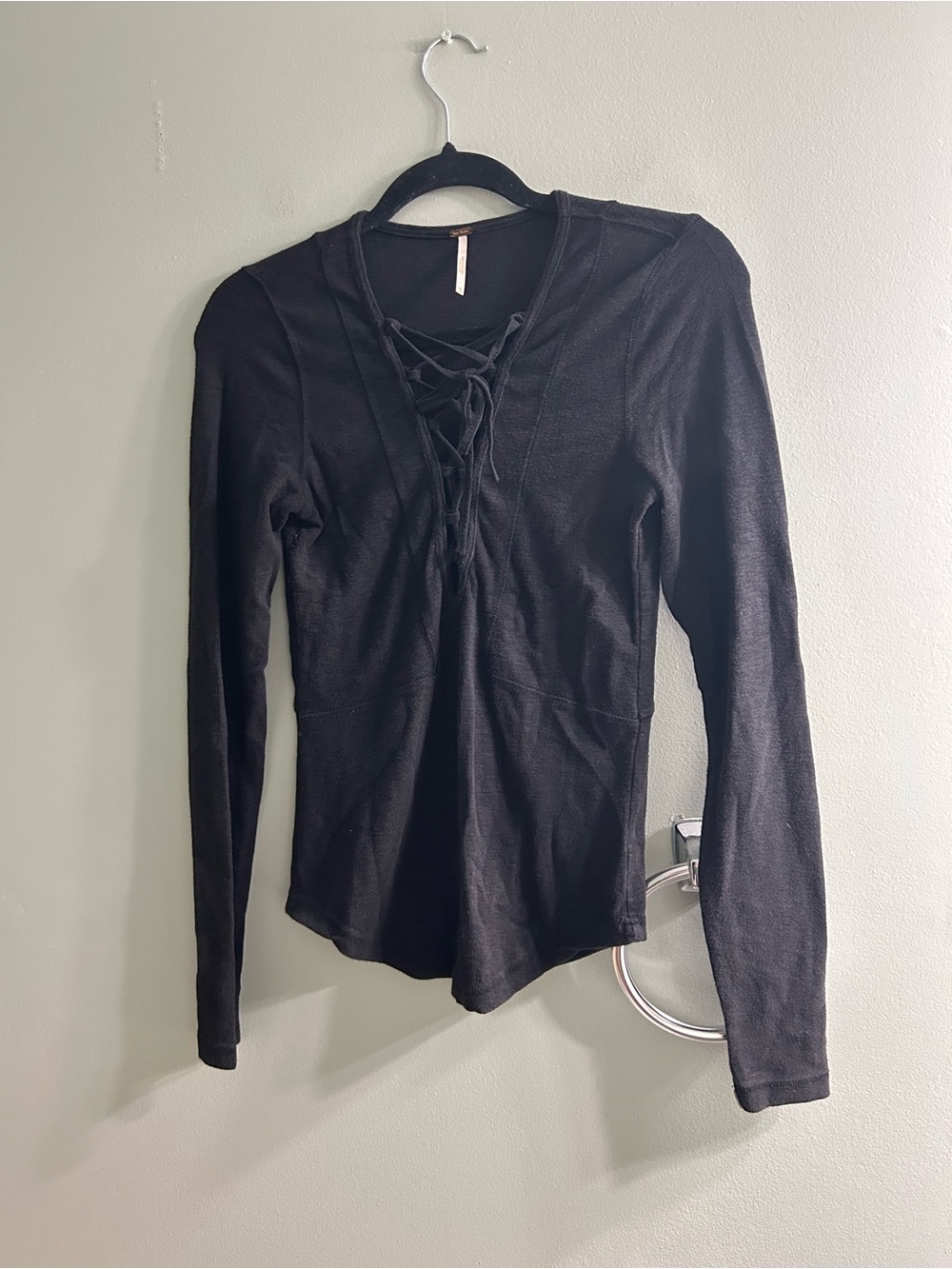 black Free People Lucky Lace Up long-sleeved tee with a tie front